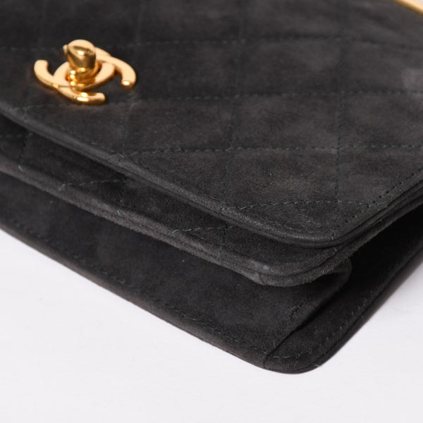 極美品 CHANEL シャネル トップハンドル ハンドバッグ 3番台 ココマーク スウェード ターンロック ダークグレー ゴールド金具 中古 4a003643
