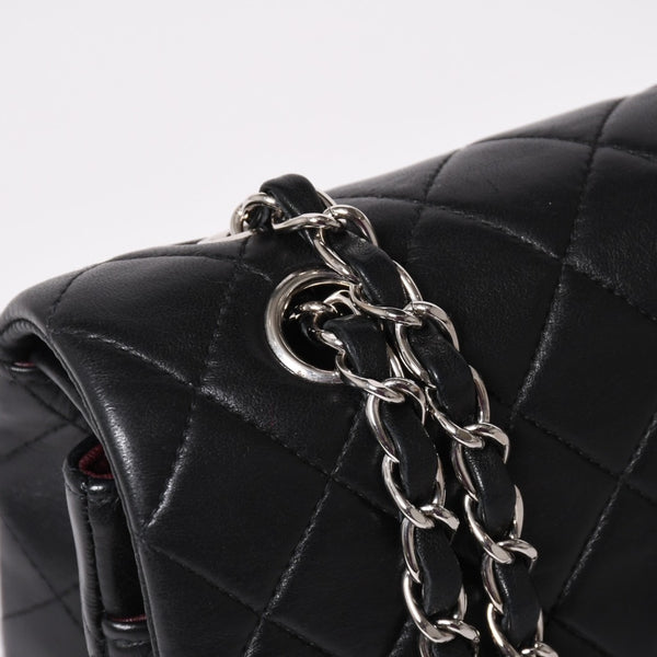 極美品 CHANEL シャネル マトラッセ25 Wフラップ Wチェーンショルダーバッグ 6番台 ラムスキン ココマーク ブラック シルバー金具 中古 4a003645 6