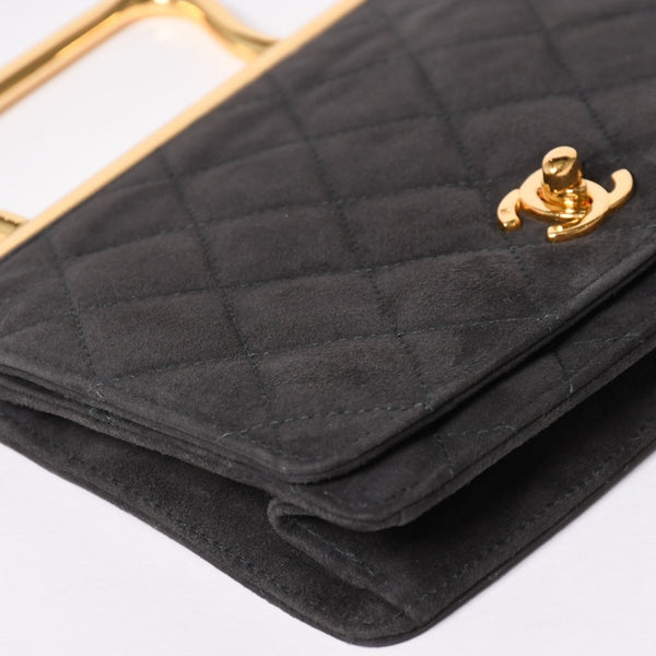 極美品 CHANEL シャネル トップハンドル ハンドバッグ 3番台 ココマーク スウェード ターンロック ダークグレー ゴールド金具 中古 4a003643