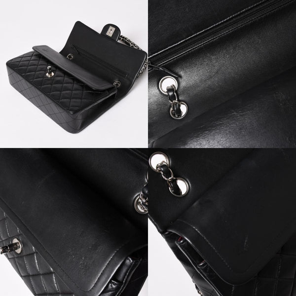 極美品 CHANEL シャネル マトラッセ25 Wフラップ Wチェーンショルダーバッグ 6番台 ラムスキン ココマーク ブラック シルバー金具 中古 4a003645 6
