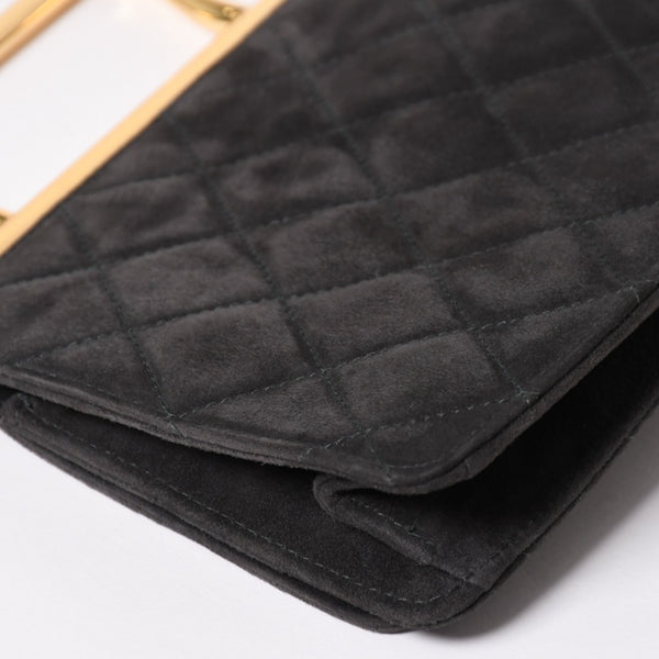 極美品 CHANEL シャネル トップハンドル ハンドバッグ 3番台 ココマーク スウェード ターンロック ダークグレー ゴールド金具 中古 4a003643