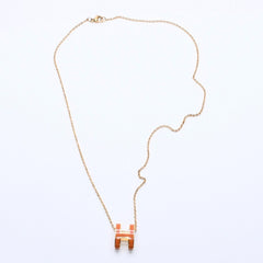 極美品 HERMES エルメス ポップ H ネックレス アクセサリー オレンジラッカー オバールフォルム 真鍮 ゴールド金具 ペンダント 中古 4a003646