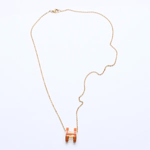 極美品 HERMES エルメス ポップ H ネックレス アクセサリー オレンジラッカー オバールフォルム 真鍮 ゴールド金具 ペンダント 中古 4a003646