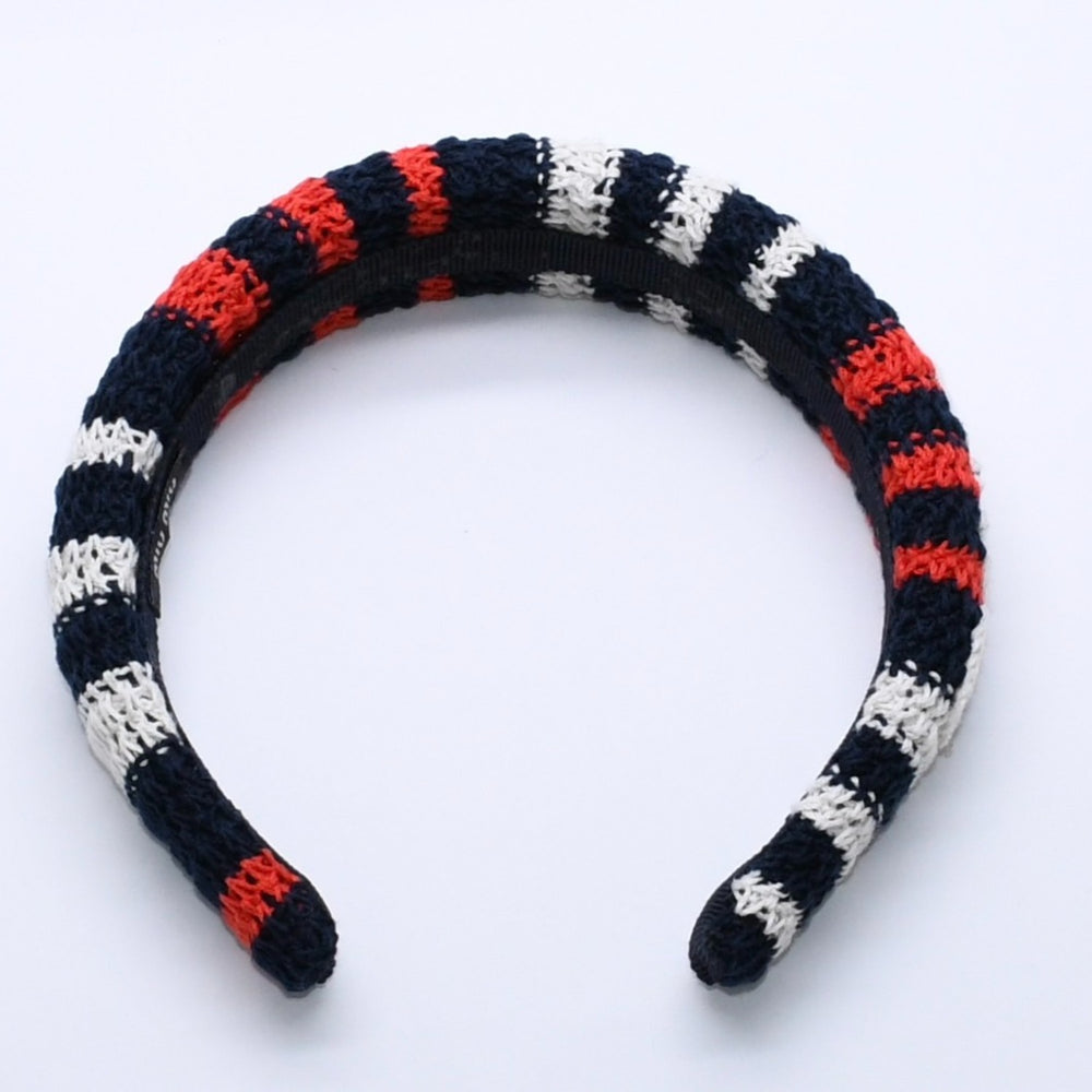 MiuMiu Crochet Pattern Headband Headband Hair Band Tricolor Border Pattern Crochet Crochet Good Condition Used 4a001759