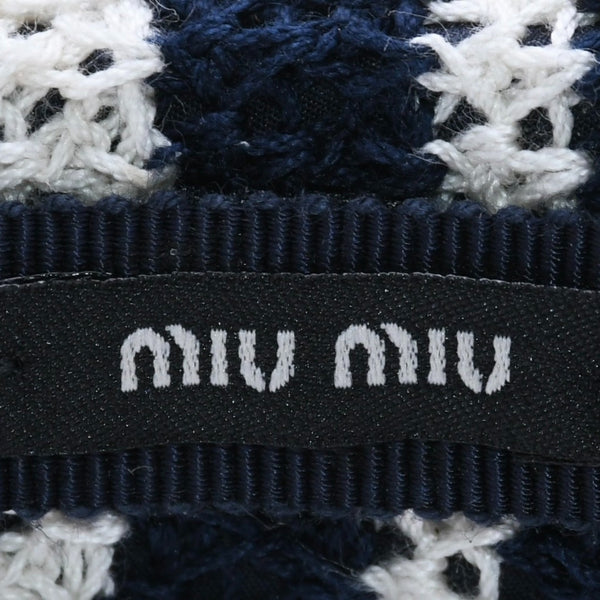 MiuMiu ミュウミュウ クロシェパターンヘッドバンド カチューシャ ヘアバンド トリコロールボーダー柄 クロシェ かぎ針編み 美品 中古 4a001759