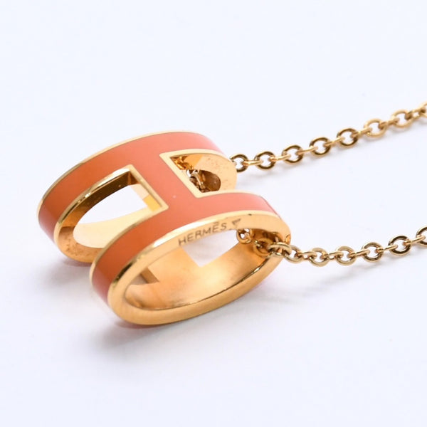 極美品 HERMES エルメス ポップ H ネックレス アクセサリー オレンジラッカー オバールフォルム 真鍮 ゴールド金具 ペンダント 中古 4a003646