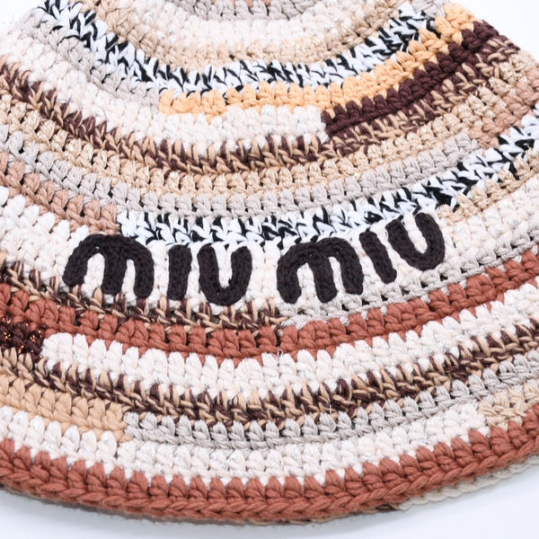 Very good condition MIUMIU Bucket Hat Brown Beige Multicolor 5HC326 Used 4a002779
