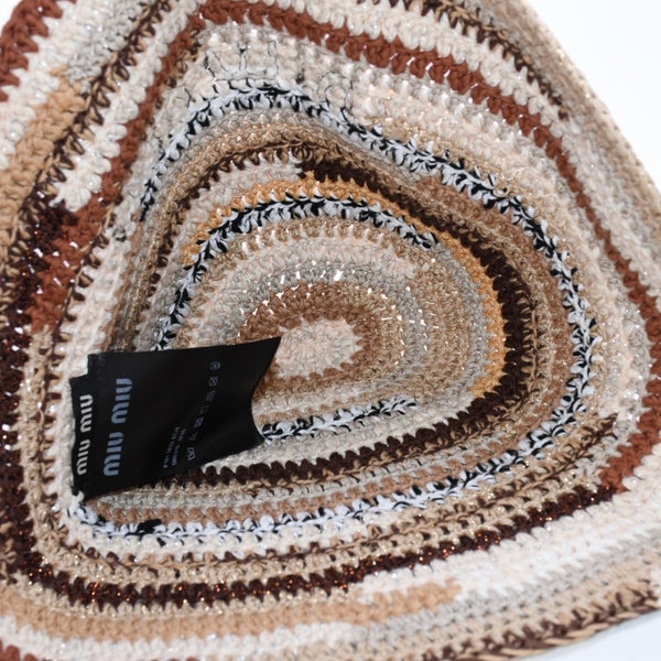 Very good condition MIUMIU Bucket Hat Brown Beige Multicolor 5HC326 Used 4a002779