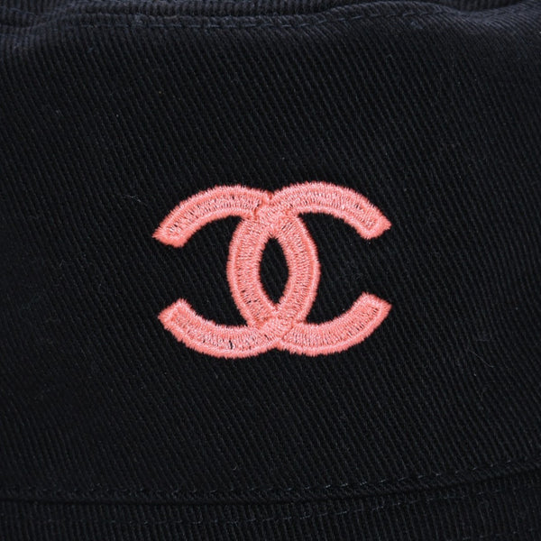 Very good condition CHANEL Cocomark M23A Hat Cotton Black Pink Multicolor Used 4a002780
