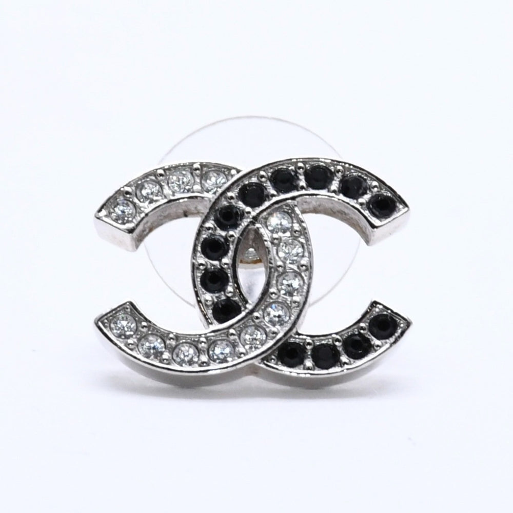 CHANEL シャネル ココマーク ピアス 重量約2.34g B24V刻印 ラインストーン シルバー ブラック クリア 片耳用 美品 中古 4a003139