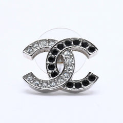 CHANEL Coco Mark Earrings Weight Approx. 2.34g B24V Engraved Rhinestone Silver Black Clear One Ear Good Condition Used 4a003139