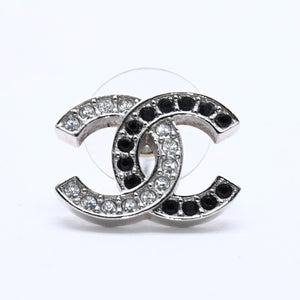 CHANEL Coco Mark Earrings Weight Approx. 2.34g B24V Engraved Rhinestone Silver Black Clear One Ear Good Condition Used 4a003139