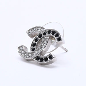 CHANEL Coco Mark Earrings Weight Approx. 2.34g B24V Engraved Rhinestone Silver Black Clear One Ear Good Condition Used 4a003139