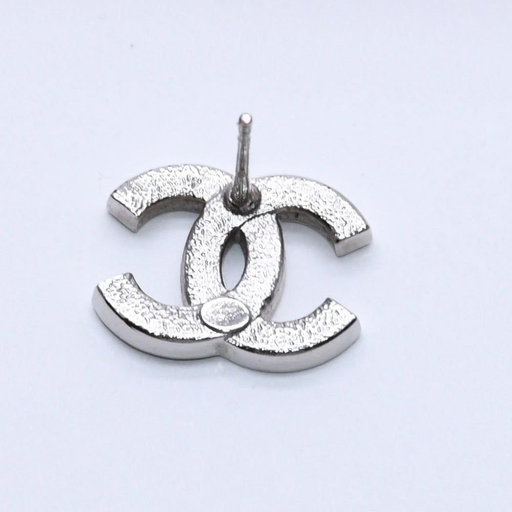 CHANEL Cocomark Earrings Weight Approx. 2.34g B24V Engraved Rhinestone Silver Black Clear One Ear Good Condition Used 4a003139