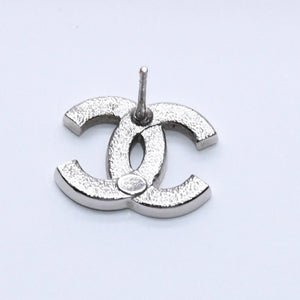 CHANEL Coco Mark Earrings Weight Approx. 2.34g B24V Engraved Rhinestone Silver Black Clear One Ear Good Condition Used 4a003139