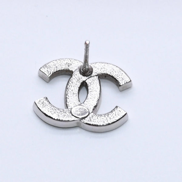 CHANEL Coco Mark Earrings Weight Approx. 2.34g B24V Engraved Rhinestone Silver Black Clear One Ear Good Condition Used 4a003139