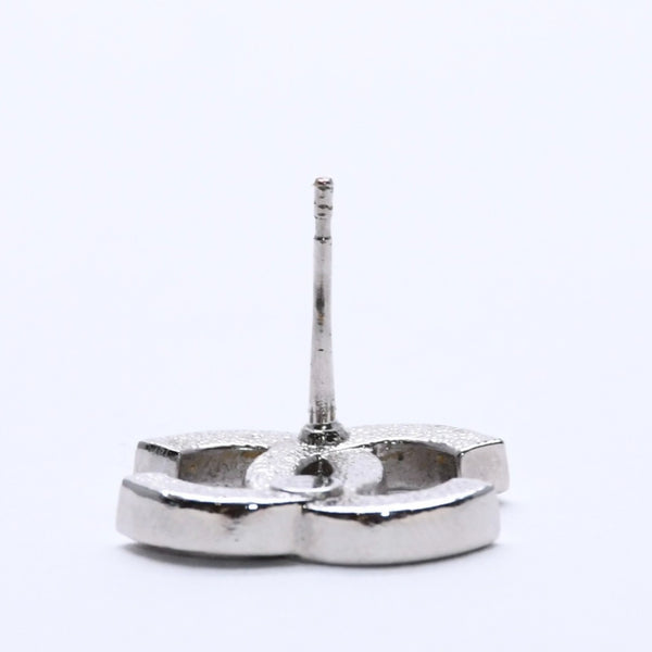 CHANEL Coco Mark Earrings Weight Approx. 2.34g B24V Engraved Rhinestone Silver Black Clear One Ear Good Condition Used 4a003139