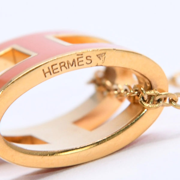 極美品 HERMES エルメス ポップ H ネックレス アクセサリー オレンジラッカー オバールフォルム 真鍮 ゴールド金具 ペンダント 中古 4a003646