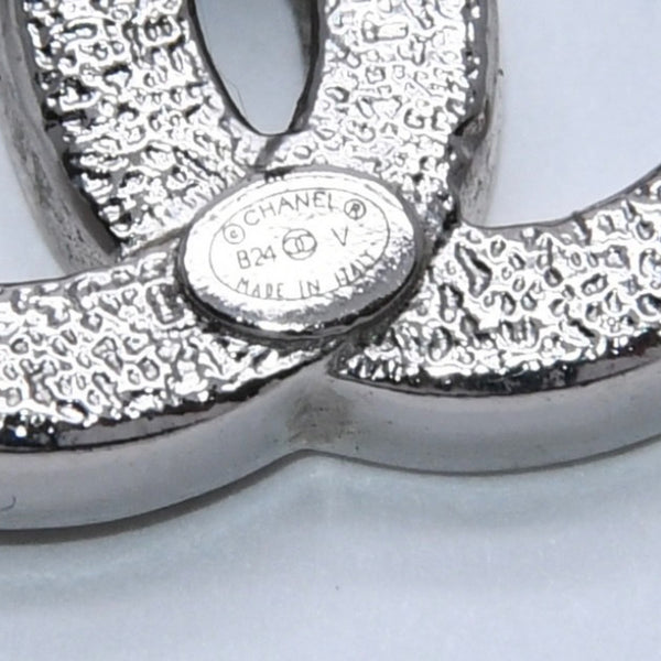 CHANEL Coco Mark Earrings Weight Approx. 2.34g B24V Engraved Rhinestone Silver Black Clear One Ear Good Condition Used 4a003139