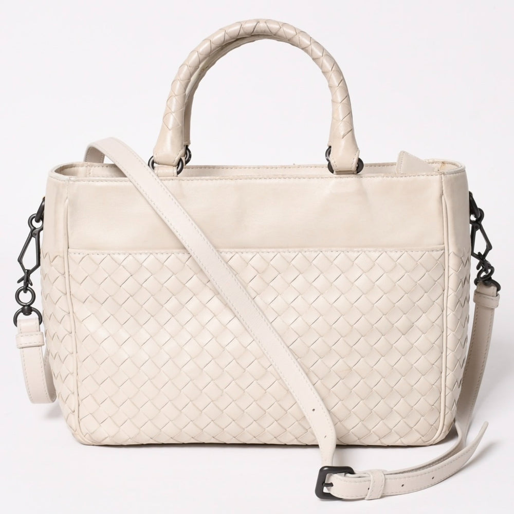 BOTTEGA VENETA ボッテガ ヴェネタ イントレチャート 2WAY バッグ ショルダーバッグ ハンドバッグ オフホワイト ブラック金具 4a003701