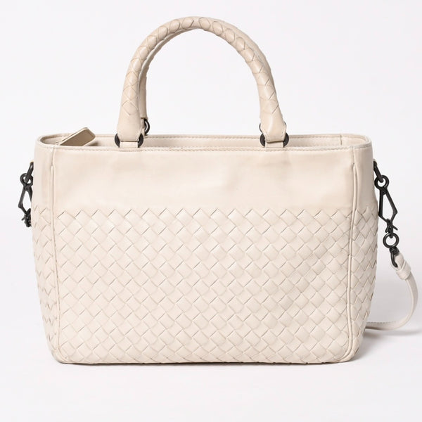 BOTTEGA VENETA Intrecciato 2WAY Bag Shoulder Bag Handbag Off White Black Hardware 4a003701
