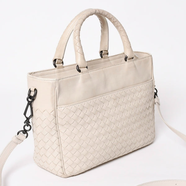 BOTTEGA VENETA Intrecciato 2WAY Bag Shoulder Bag Handbag Off White Black Hardware 4a003701