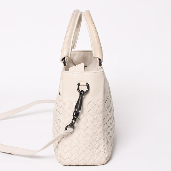 BOTTEGA VENETA Intrecciato 2WAY Bag Shoulder Bag Handbag Off White Black Hardware 4a003701