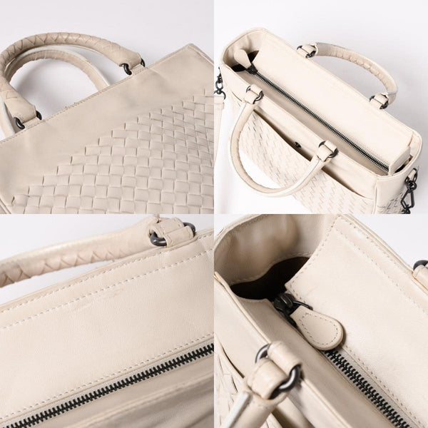 BOTTEGA VENETA Intrecciato 2WAY Bag Shoulder Bag Handbag Off White Black Hardware 4a003701