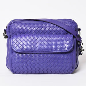 BOTTEGA VENETA Intrecciato Nappa Messenger Shoulder Bag Nappa Leather Lambskin Purple Bronze Silver Hardware Good Condition Used 4a003708