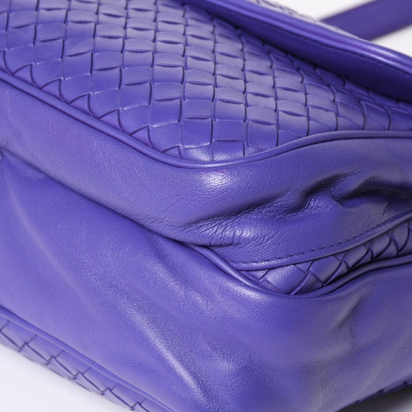 BOTTEGA VENETA Intrecciato Nappa Messenger Shoulder Bag Nappa Leather Lambskin Purple Bronze Silver Hardware Good Condition Used 4a003708