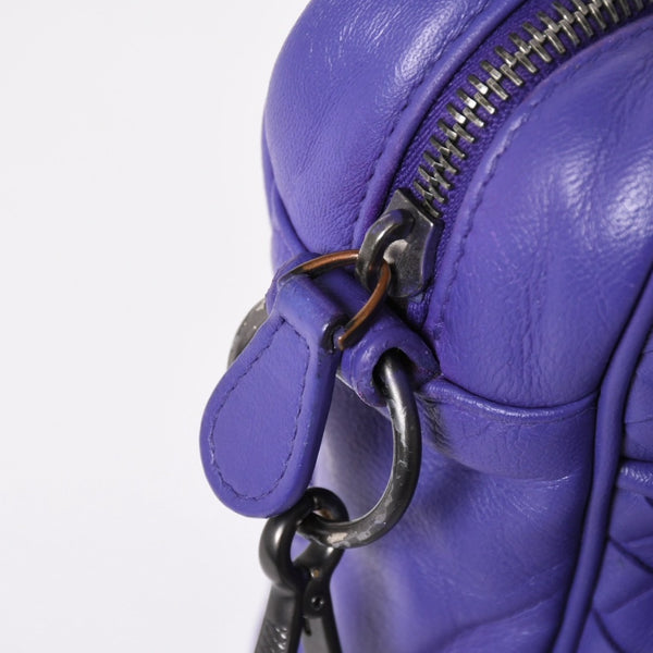 BOTTEGA VENETA Intrecciato Nappa Messenger Shoulder Bag Nappa Leather Lambskin Purple Bronze Silver Hardware Good Condition Used 4a003708