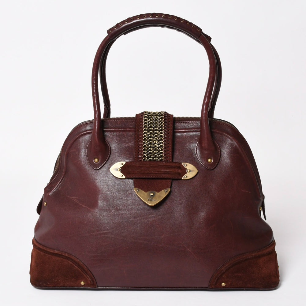 Christian Dior Hand Bag Burgundy Wine Red 05-MA-0047 Matte Gold Hardware Good Condition Used 4a003654