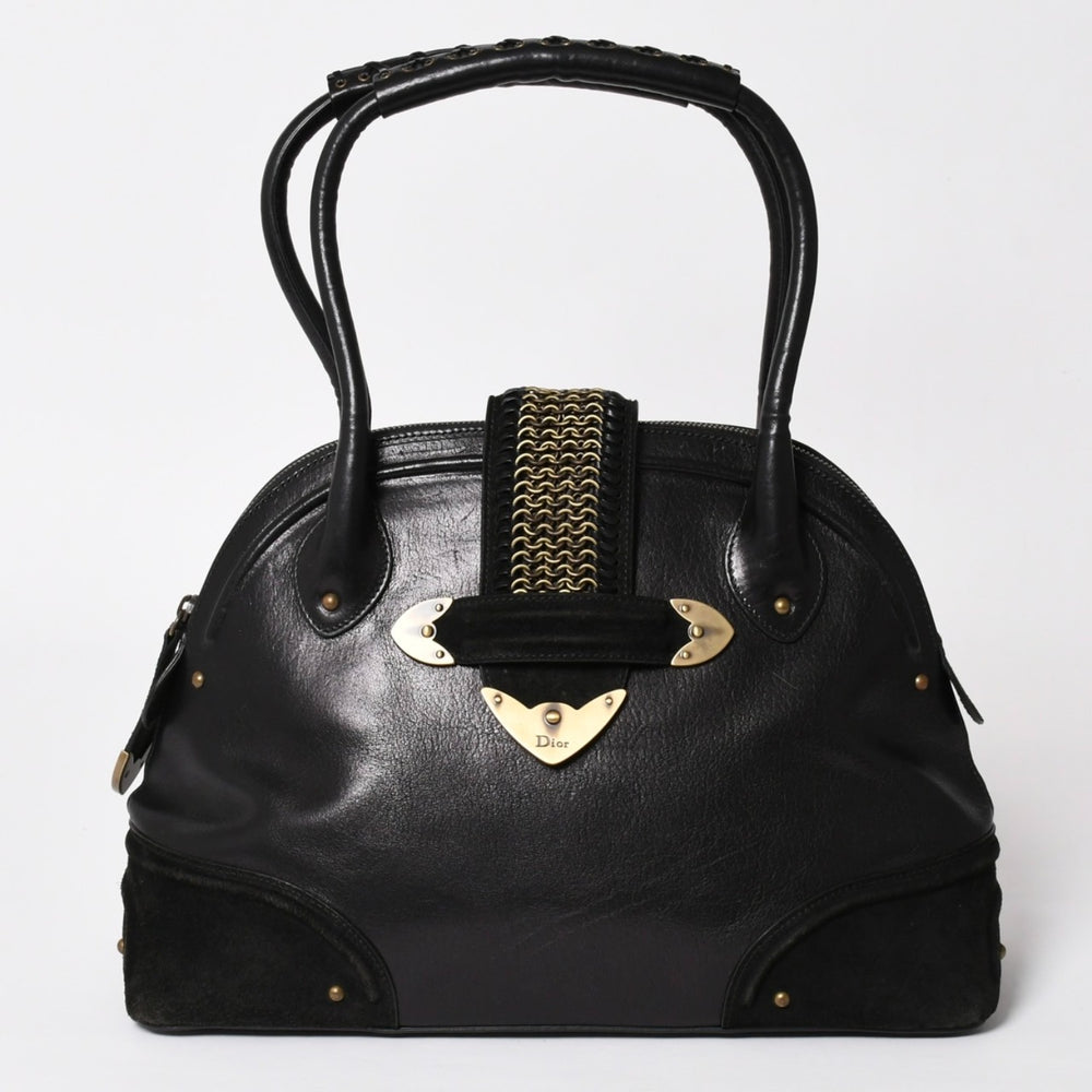Christian Dior クリスチャンディオール ジャンヌ ハンドバッグ 05-MA-0067 カーフレザー スエード ガリアーノ期 メタルプレート スタッズ ゴールド金具 美品 中古 4a003653