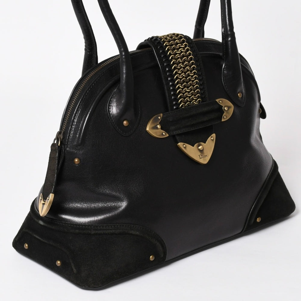 Christian Dior Jeanne Handbag 05-MA-0067 Calf Leather Suede Galliano Period Metal Plate Studs Gold Hardware Good Condition Used 4a003653