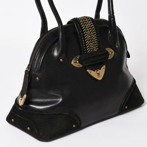 Christian Dior Jeanne Handbag 05-MA-0067 Calf Leather Suede Galliano Period Metal Plate Studs Gold Hardware Good Condition Used 4a003653