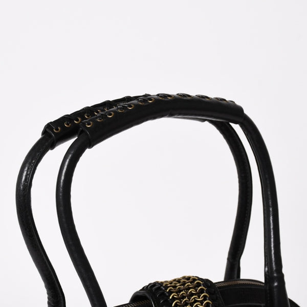 Christian Dior Jeanne Handbag 05-MA-0067 Calf Leather Suede Galliano Period Metal Plate Studs Gold Hardware Good Condition Used 4a003653