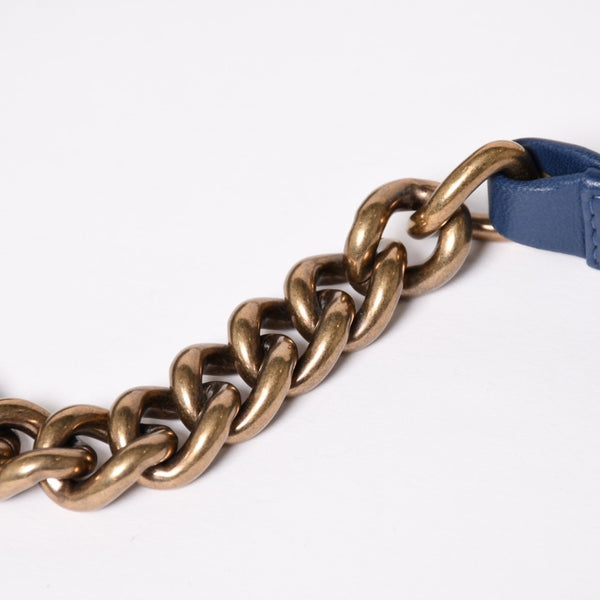 CHANEL Boy Chanel Patchwork Denim Chain Shoulder Bag No. 21 A92867 Indigo Blue Coco Mark Gold Hardware Good Condition Used 4a003660