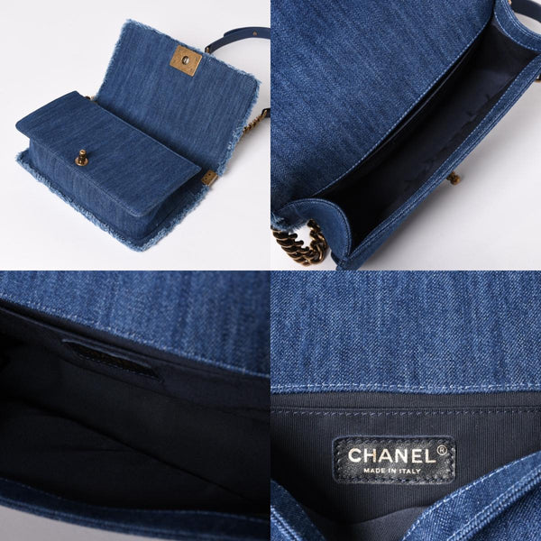 CHANEL Boy Chanel Patchwork Denim Chain Shoulder Bag No. 21 A92867 Indigo Blue Coco Mark Gold Hardware Good Condition Used 4a003660