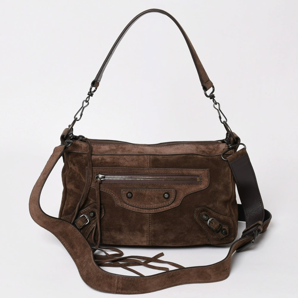 極美品 BALENCIAGA バレンシアガ ル シティ モト スモール メッセンジャーバッグ 638524 エディターズ カーフスキン ライトエスプレッソ 中古 4a003642