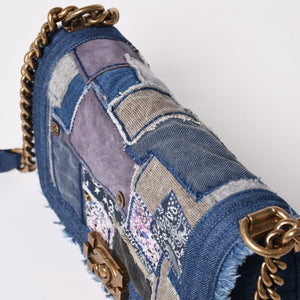 CHANEL Boy Chanel Patchwork Denim Chain Shoulder Bag No. 21 A92867 Indigo Blue Coco Mark Gold Hardware Good Condition Used 4a003660