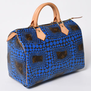 極美品 LOUIS VUITTON ルイヴィトン スピーディ30 ハンドバッグ M40691 モノグラム パンプキンドット 草間彌生 ブルー 中古 4a003662