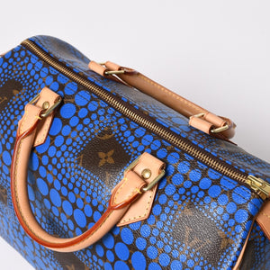 極美品 LOUIS VUITTON ルイヴィトン スピーディ30 ハンドバッグ M40691 モノグラム パンプキンドット 草間彌生 ブルー 中古 4a003662