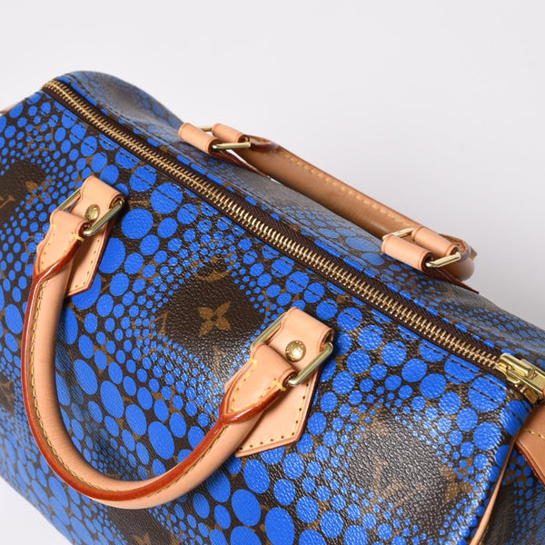 極美品 LOUIS VUITTON ルイヴィトン スピーディ30 ハンドバッグ M40691 モノグラム パンプキンドット 草間彌生 ブルー 中古 4a003662