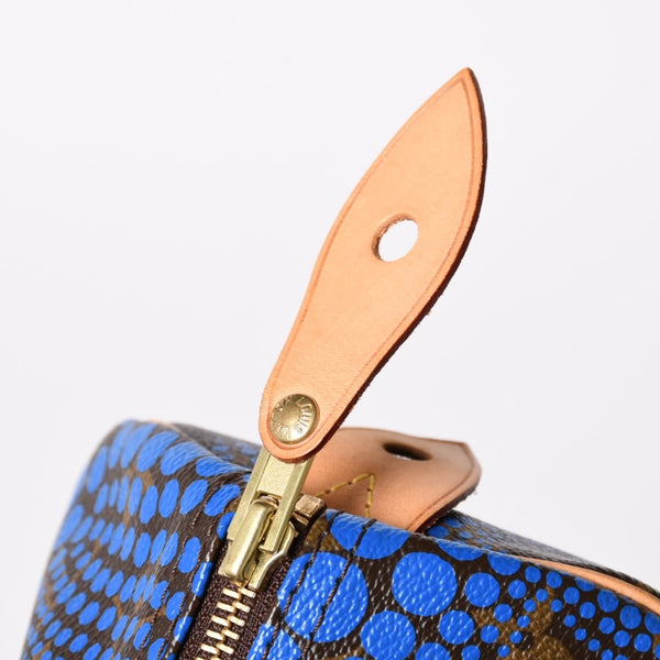 極美品 LOUIS VUITTON ルイヴィトン スピーディ30 ハンドバッグ M40691 モノグラム パンプキンドット 草間彌生 ブルー 中古 4a003662