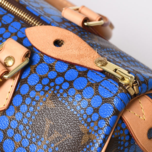 極美品 LOUIS VUITTON ルイヴィトン スピーディ30 ハンドバッグ M40691 モノグラム パンプキンドット 草間彌生 ブルー 中古 4a003662
