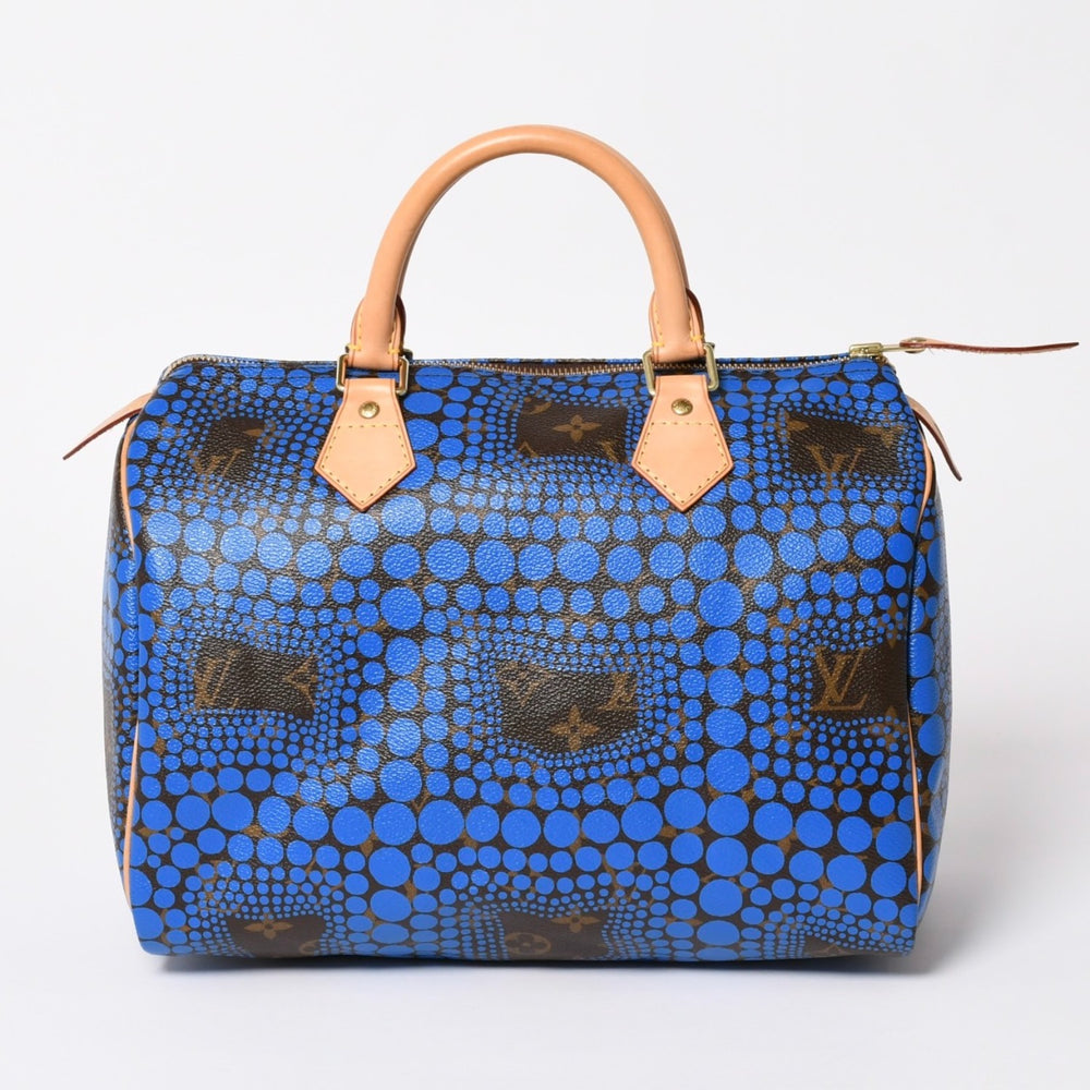 極美品 LOUIS VUITTON ルイヴィトン スピーディ30 ハンドバッグ M40691 モノグラム パンプキンドット 草間彌生 ブルー 中古 4a003662