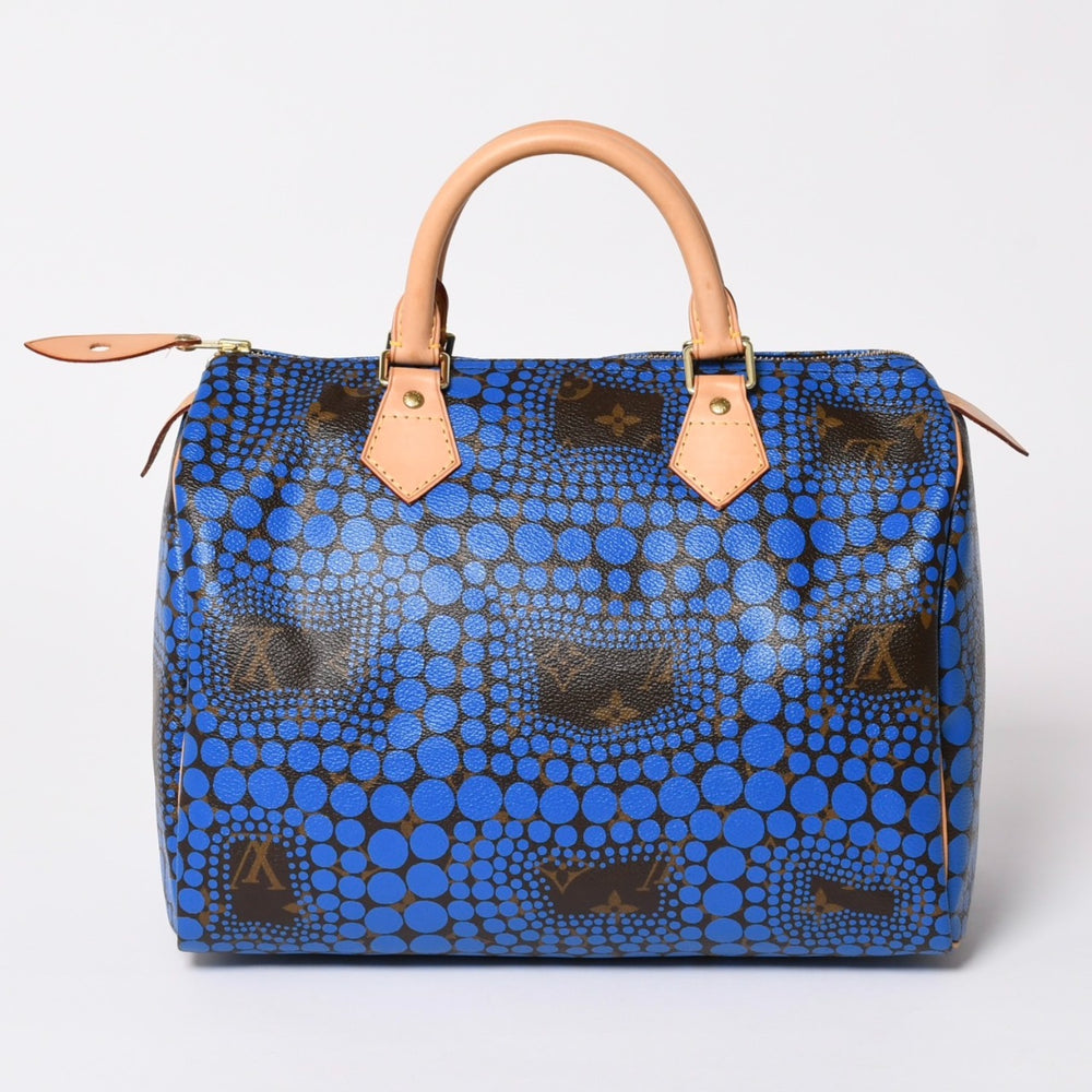 極美品 LOUIS VUITTON ルイヴィトン スピーディ30 ハンドバッグ M40691 モノグラム パンプキンドット 草間彌生 ブルー 中古 4a003662
