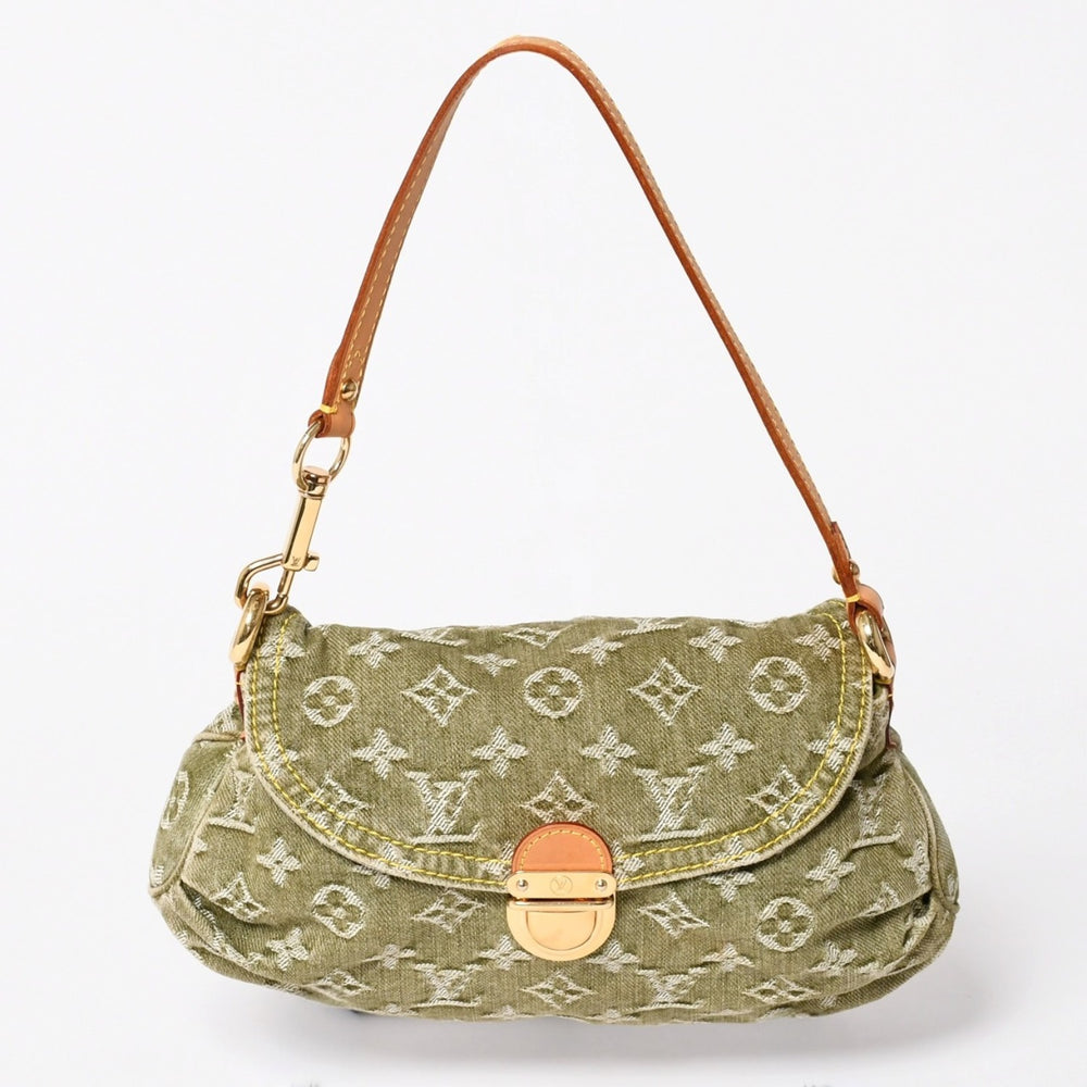 Very Good Condition LOUIS VUITTON Mini Pretty One Shoulder Bag M95217 Monogram Denim Khaki Gold Hardware Used 4a003584