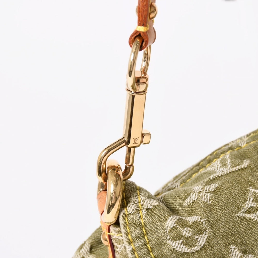 極美品 LOUIS VUITTON ルイヴィトン ミニ プリーティ ワンショルダーバッグ M95217 モノグラム デニム カーキ ゴールド金具 中古 4a003584
