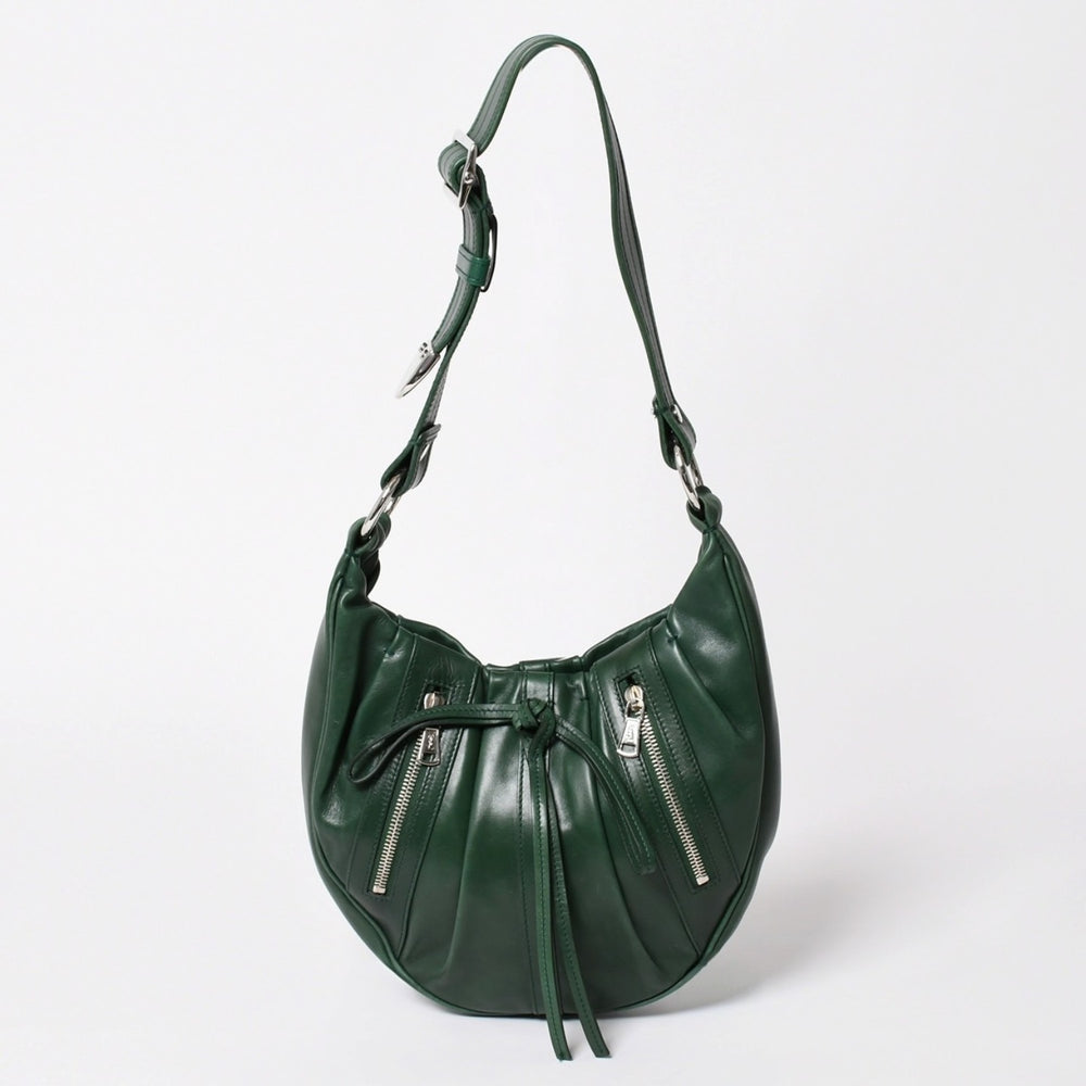 SAINT LAURENT Saint Laurent Rive Gauche Leather Hobo Shoulder Bag Tom Ford Period Pleated Green 120436 Silver Hardware Good Condition Used 4a003520